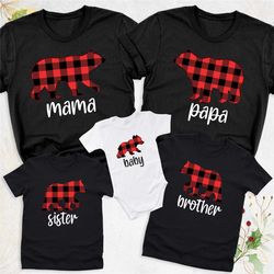 bear family christmas matching shirt, mama papa baby bear shirt, family holiday shirt, buffalo plaid christmas shirt, ch