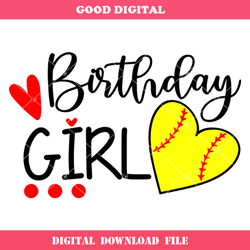 birthday girl softball svg, softball heart svg, baseball svg