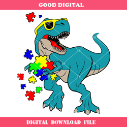 Cute Cool Puzzle Dino Svg, Autism Awareness Dinosaur Svg
