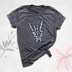 Skeleton Rock Sign Shirt, Skeleton Hand Shirt, Rock and Roll Shirt, Skeleton Music Shirt, Gift for Rock Music Lover, Roc