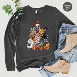 christmas cat long sleeve shirt, christmas gifts, cats graphic tees, cat mom gifts, christmas tree hoodies and sweaters,