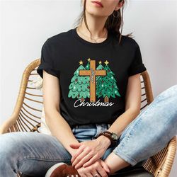 Christmas Cross Tree Shirt,Winter Shirt,Family Christmas T-Shirt, Christmas Tee Gift