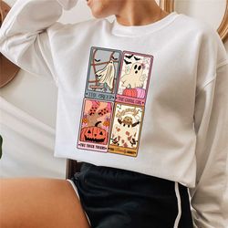 Ghost Tarot Card Sweatshirt, Retro Halloween Sweatshirts For Women, Spooky Season Sweat, Retro Western Sweater