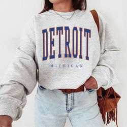 Detroit Vintage Varsity Crewneck Sweatshirt, Collegiate Detroit Sweater, Detroit Gift For Her, Michigan Gameday Shirt, M
