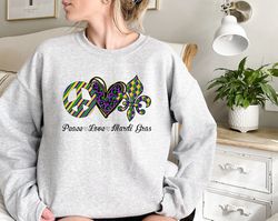 Mardi Gras Sweatshirt, Peace Love Mardi Gras Sweatshirt, Mardi Gras Sweater, Mardi Gras Outfits, Dudes and Beads Gift, F