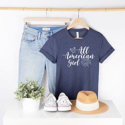 All American Girl Shirt, Kids July 4th T-Shirt, Patriotic Girls Gift, USA Memorial Day Tshirt, Fourth of July Tee, Indep