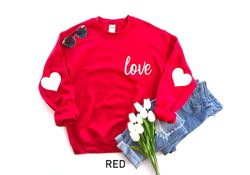 Love Heart Sweatshirt, Heart Arm Patches, Teacher Valentine's Shirt, Cute Valentine's Sweater, Mom Valentine's