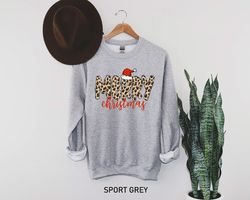 Leopard Print Merry Christmas with Santa Hat, Merry Christmas Sweatshirt, Holiday Sweatshirt, Buffalo Plaid Christmas Sh