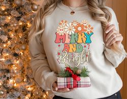 Christmas Sweatshirt, Merry & Bright Sweatshirt, Womens Christmas Sweatshirt, Christmas Women, Merry Christmas Sweatshir