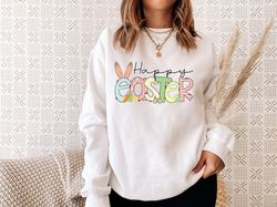 Happy Easter Sweatshirt, Easter Holiday Sweatshirt, Bunny and Carrot Sweatshirt, Easter Eggs Sweatshirt for Easter