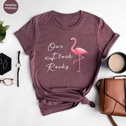Our Flock Rocks Flamingo, Flamingo Shirt, Summer Shirts, Flamingo Gift for Women, Shirt For Mother, Flamingo T-Shirt