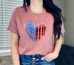 American Flag Heart T-Shirt, Fourth of July T-Shirt, USA Flag Shirt, Independence Day, American Flag Shirt, Patriotic Sh