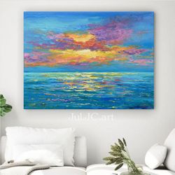 california coast seascape oil painting sunset original art on canvas beach painting