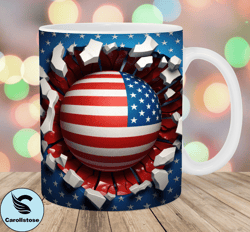 3d american flag mug wrap, 11oz  15oz mug template, ball mug sublimation design, hole in a wall mug template, instant di