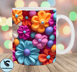 3D Colorful Flowers Mug Wrap, 11oz And 15oz Mug Template, Mug Sublimation Design, Mug Wrap Template, Instant Digital Dow