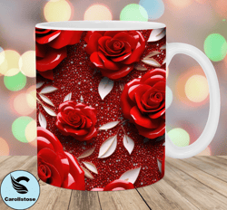 3D Crystal Red Roses Mug Wrap, 11oz  15oz Mug Template, Mug Sublimation Design, Mug Wrap Template, Instant Digital Downl