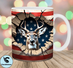 3d deer hole in a wall mug wrap, 11oz  15oz mug template, mug sublimation design, american flag mug template, instant di