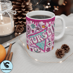 3D Nurse Inflated Mug, Pink Nurse Puffy Coffee Mug 11oz, Gift For Nurse, Puffy Smiley Face, Leopard Nurse Bubble