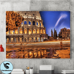 ancient rome landscape italian city canvas wall painting, canvas wall decoration, night city wall art, living room art,