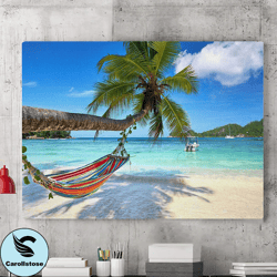 beach art, white sand beach and tree canvas wall art painting, canvas wall decor, palm tree wall art, wall decor, home d