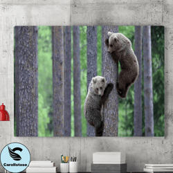 bear climb tree canvas wall art painting, bear wall art, wildlife art poster, canvas wall decoration, wall art, home dec