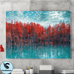 beautiful autumn lake reflection tree canvas wall art painting,canvas wall decoration, landscape poster,living room wall