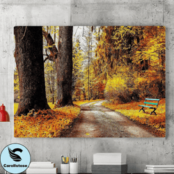 bench canvas wall art painting under trees, fall wall art, fall canvas wall art, canvas posters, wall decoration, home d