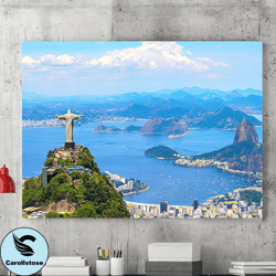 brazilian landscape art, christ the savior canvas wall art, landscape wall decoration, cityscape poster, wall decoration