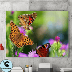 butterfly canvas wall art painting on flowers, animal canvas art, butterfly wall art, canvas wall decoration, wall art,