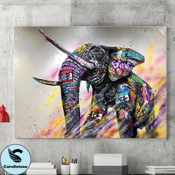 colorful elephant canvas mural, elephant mural canvas print, elephant graffiti painting, modern art elephant canvas mura