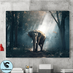 Elephant in the Forest Canvas Wall Art Painting, Animal Wall Decor, Elephant Canvas Poster, Elephant Canvas Print, Anima