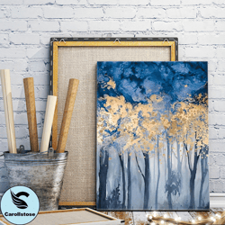 golden leaf tree canvas wall art,forest painting,landscape wall decoration, abstract canvas art, oversized wall decorati