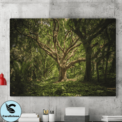 old tree landscape canvas wall art painting, forest wall art, nature landscape art, green poster, wall decor, home decor