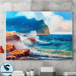 picturesque seascape canvas wall painting, canvas wall art, sea rock posters, contemporary wall decoration, home room de