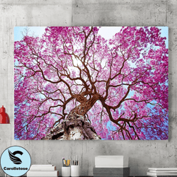 pink tree canvas wall art painting, canvas wall art, tree wall art, nature art poster, living room wall art, home decora