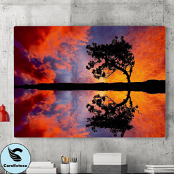 Sunset Tree Reflective Canvas Wall Art Painting,Canvas Wall Decoration, Sunset Wall Art, Landscape Posters, Living Room