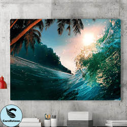 tropical seascape canvas wall art painting, ocean waves canvas wall art painting, tropical landscape wall art, large wal