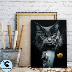 Wearing a suit black cat canvas wall art, black cat portraits, animal paintings, canvas art prints, large wall art, livi