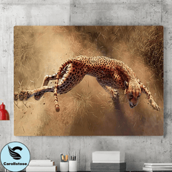 wild cheetah on tree canvas wall art painting, canvas wall decoration, wildlife poster, living room wall art, home decor