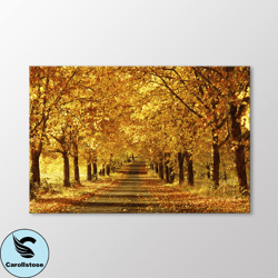 autumn trees canvas wall art, road between trees art print, canvas ready to hang