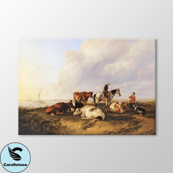 Cattle in The Pasture by Thomas Sidney Cooper Canvas Wall Art, Cows Farmhouse Wall Decoration