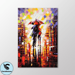 lovers canvas wall art, romantic couple painting, abstract landscape, night cityscape, city landscape canvas ready to ha