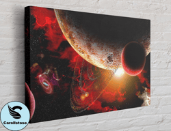 Red Planet Saturn On Outer Space Canvas, Wall Art Canvas Design, Home Decor Ready To Hang