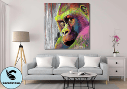 Gorilla Canvas Poster,Colorful Gorilla Canvas Wall Art Decor,Printable Wall Art,Gift for Her,Abstract Canvas,Room Decor,