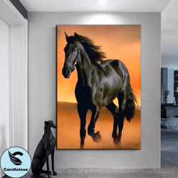 animal canvas gift, black horse, canvas wall art, framed wall art, wall art canvas, black horse canvas art, trendy wall