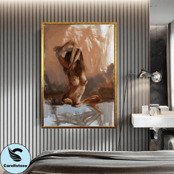 naked woman painting canvas print, naked woman wall art, bedroom canvas art, sensual photo wall decor, sensual photo art