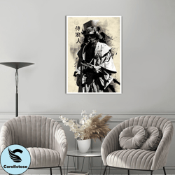 samurai man canvas print art, japanese lettering art ready to hang on the wall canvas wall decor, artistic gifts
