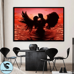 angel valentine canvas print art, man and woman angel ready to hang on the wall canvas wall decor, valentines day gift,