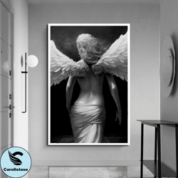 angel wings woman canvas painting, surreal woman wall art digital print, woman canvas wall hanging, angel girl wall pain