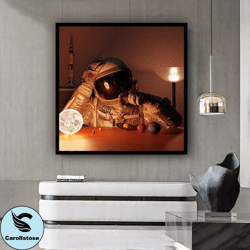 astronaut contemplating space canvas wall art , astronaut canvas print , planets home decor , astronaut poster  , ready